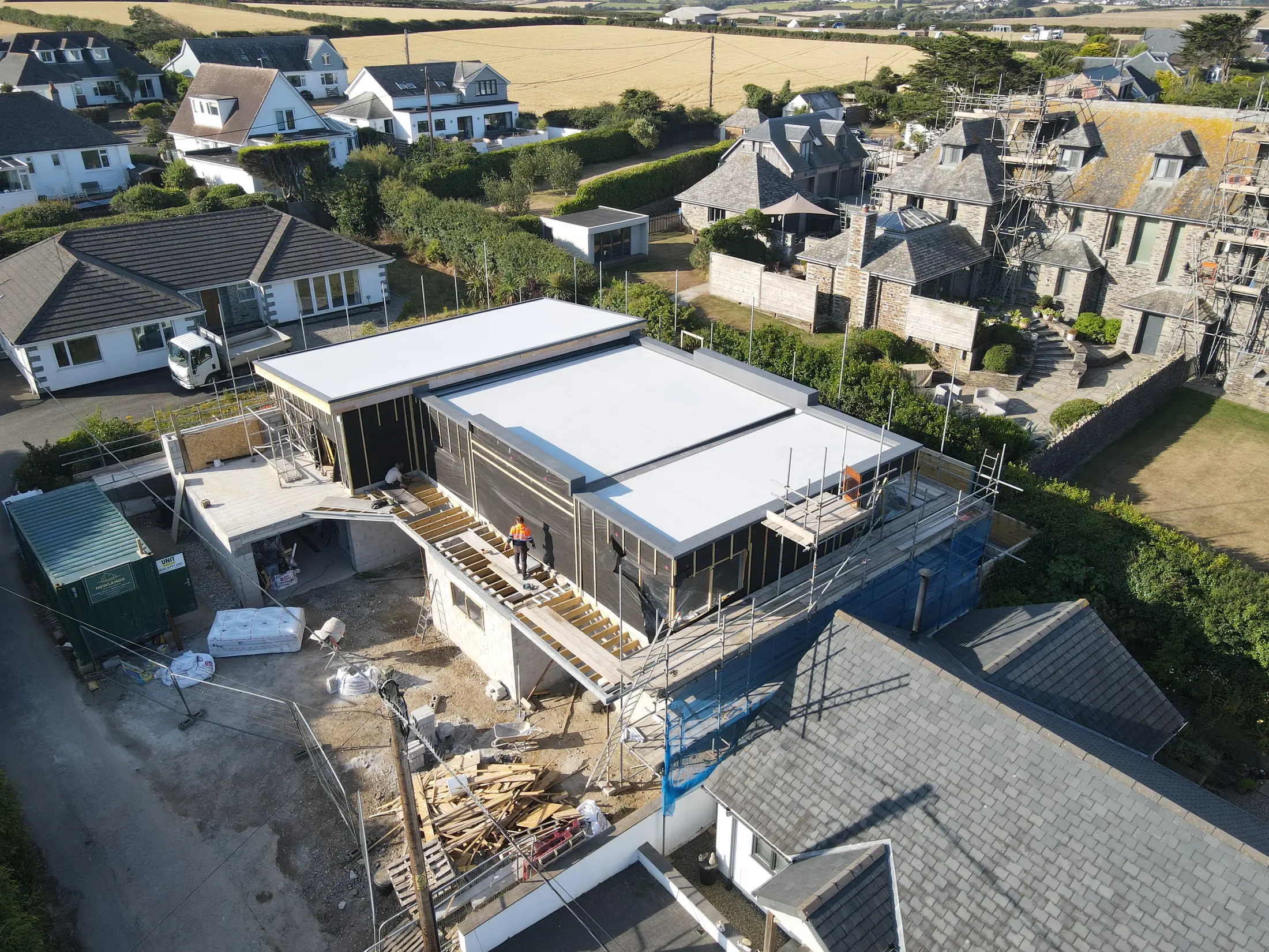 Aerial view of the Porthscatho coastal new build in progress