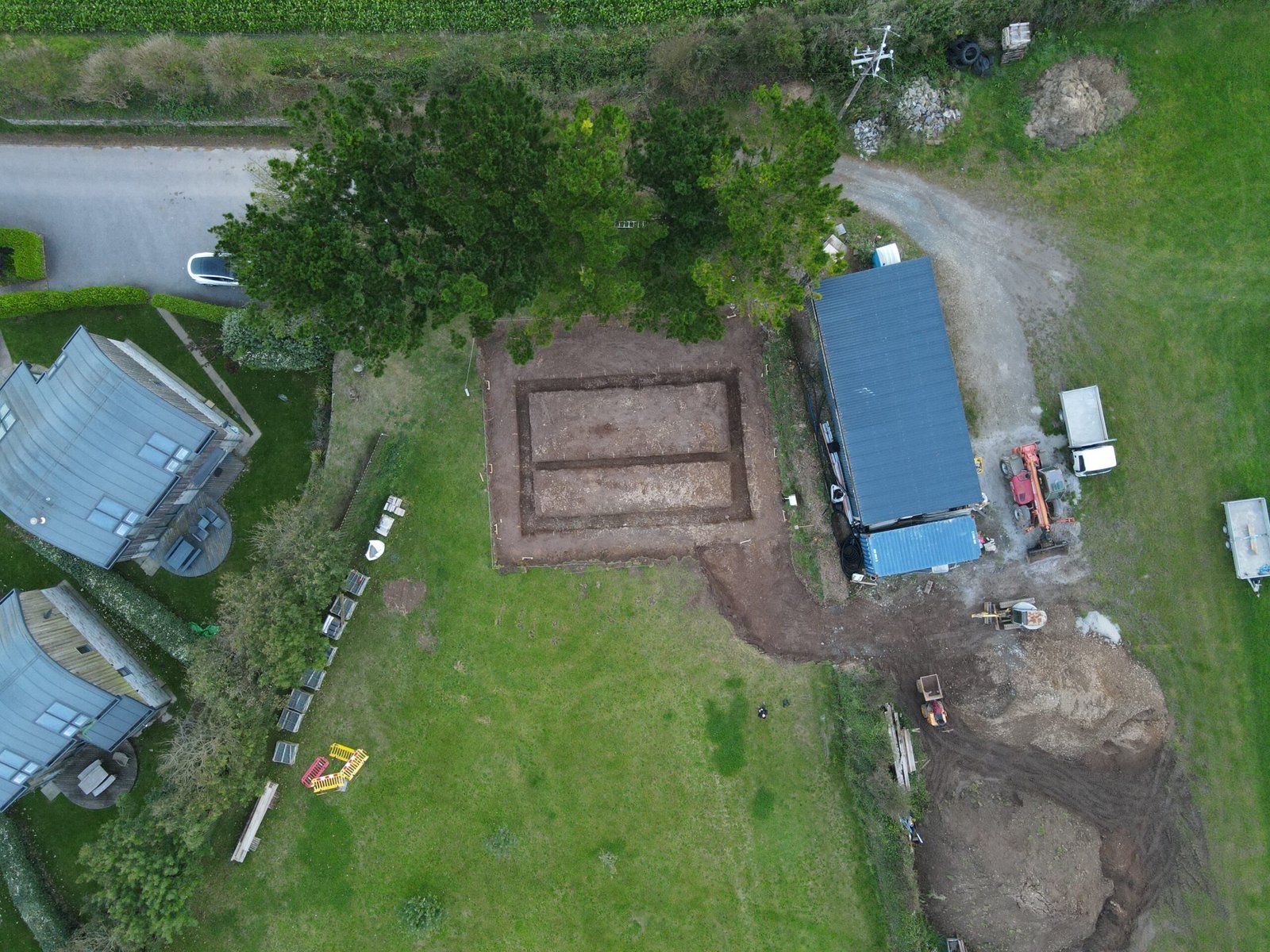 Aerial view of foundation works